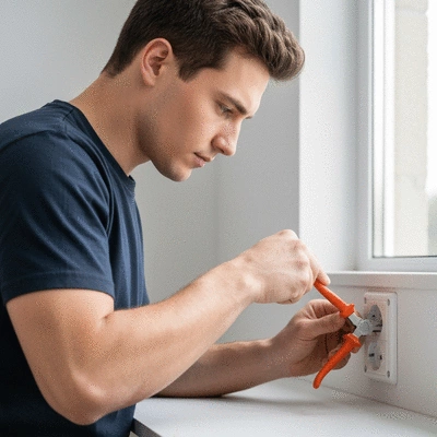 Electrician repairing an electrical outlet