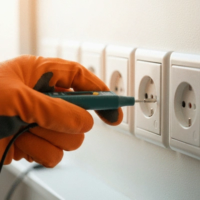 Gros plan sur des prises électriques et un testeur de tension