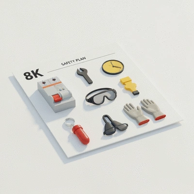 Plan de sécurité électrique avec des icônes d'outils et de protection, fond propre et moderne