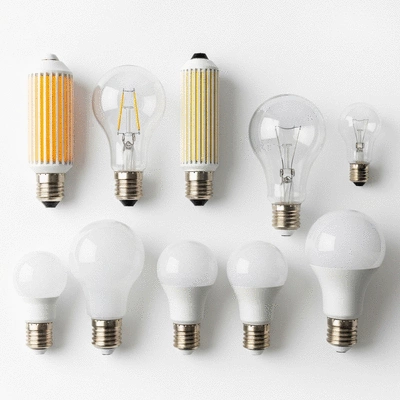 Modern LED light bulbs arranged in an energy-efficient display