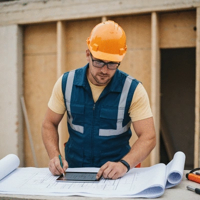 Électricien planifiant une installation électrique sur un chantier à Avignon