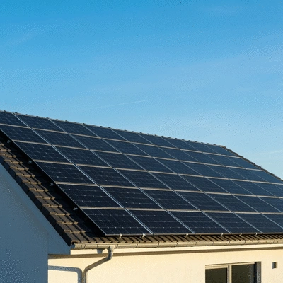 Solar panels on a modern house roof