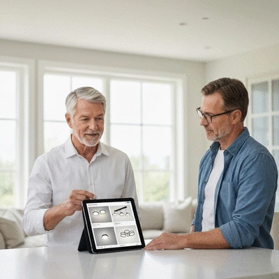 Architecte d'intérieur montrant des plans d'éclairage