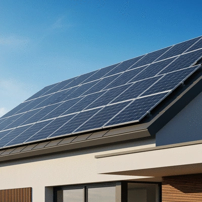 Panneaux solaires sur un toit de maison avec un ciel bleu