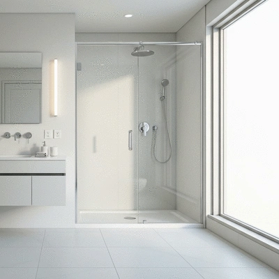 Une salle de bain moderne avec un éclairage étanche et des prises éloignées de la baignoire