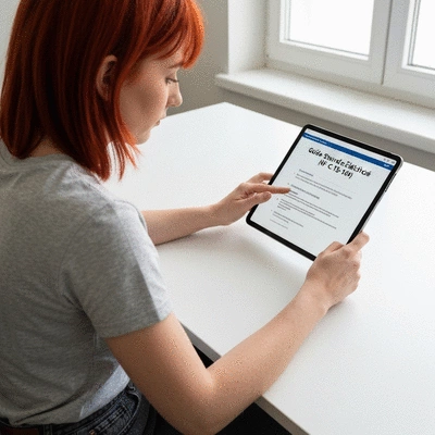 Personne consultant un guide des normes électriques en ligne sur une tablette