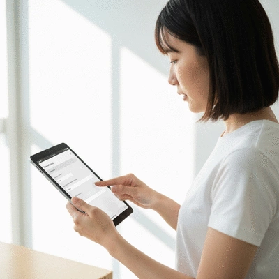 User submitting online form on tablet