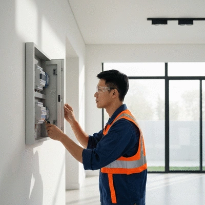 Électricien vérifiant un tableau électrique