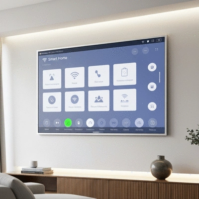 Modern home security system control panel with a smart home interface