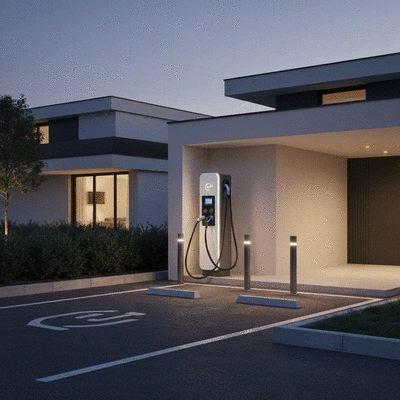 Electric vehicle charging station in a modern residential setting, Avignon