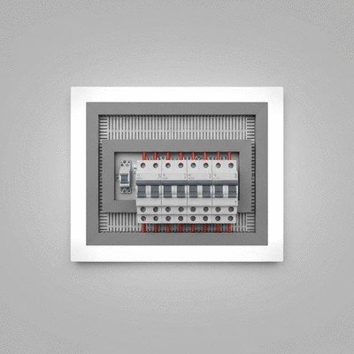 Modern electrical panel with safety breakers