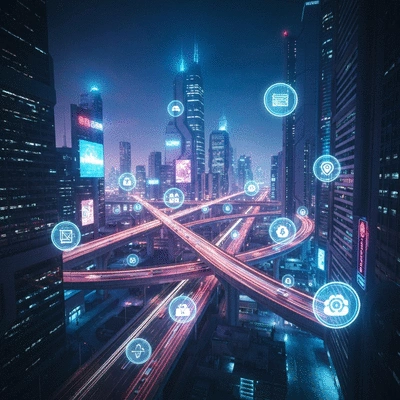 Système électrique intelligent avec des icônes d'IoT et de sécurité en surimpression