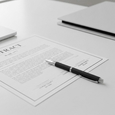 Gros plan sur un contrat ou une feuille de garantie, avec un stylo, mettant en évidence les termes et conditions