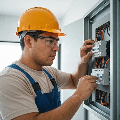 Electrician working on a residential electrical panel