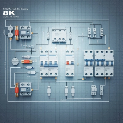 Schéma clair d'un circuit électrique avec des composants de sécurité mis en évidence, fond technique