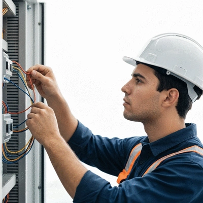 Electrician checking a modern electrical panel