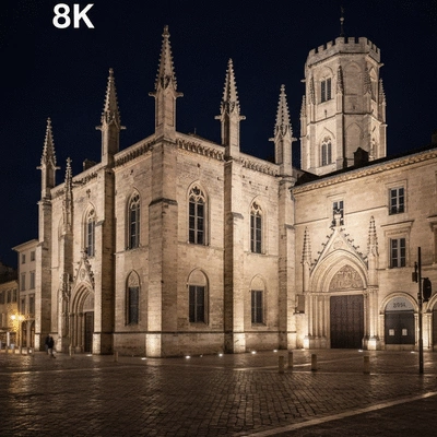 Modern LED architectural lighting illuminating a historic building in Avignon at night