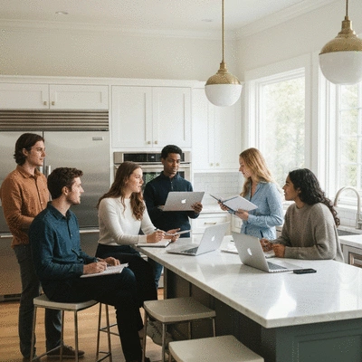 &Eacute;lectricien travaillant sur l'installation &eacute;lectrique dans une cuisine en r&eacute;novation