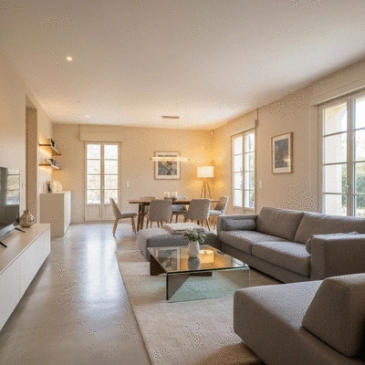 Modern living room with smart lighting creating a cozy ambiance in Avignon